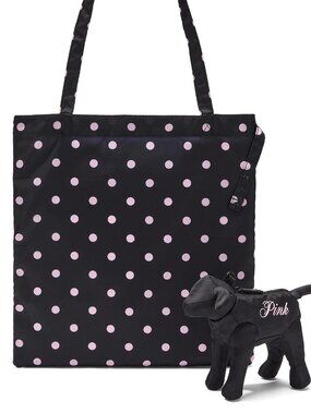 VS PINK BLACK DOT PACKABLE TOTE NWT